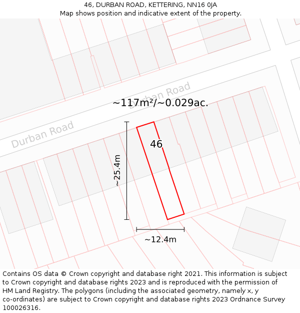 46, DURBAN ROAD, KETTERING, NN16 0JA: Plot and title map