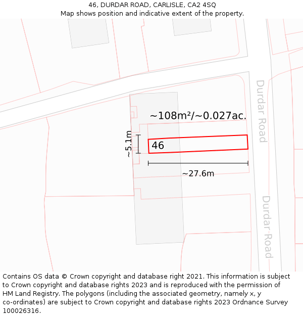 46, DURDAR ROAD, CARLISLE, CA2 4SQ: Plot and title map