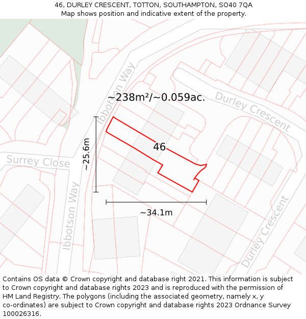 46, DURLEY CRESCENT, TOTTON, SOUTHAMPTON, SO40 7QA: Plot and title map
