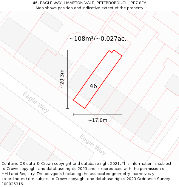 46, EAGLE WAY, HAMPTON VALE, PETERBOROUGH, PE7 8EA: Plot and title map