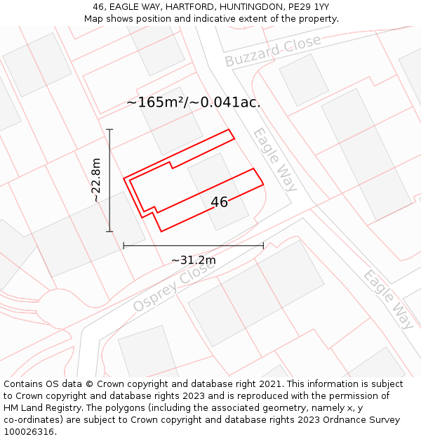 46, EAGLE WAY, HARTFORD, HUNTINGDON, PE29 1YY: Plot and title map