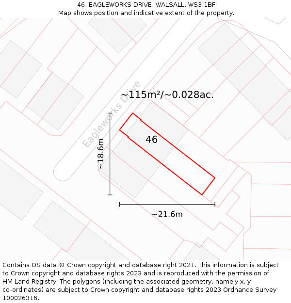 46, EAGLEWORKS DRIVE, WALSALL, WS3 1BF: Plot and title map