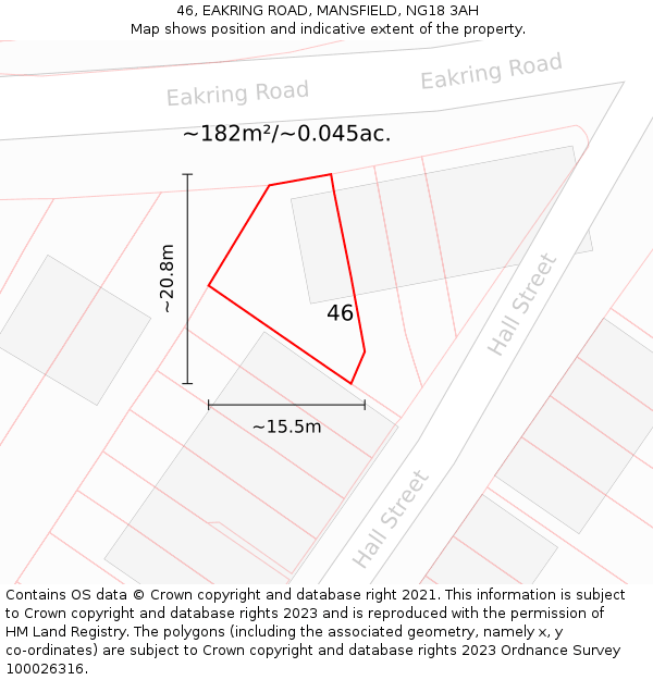 46, EAKRING ROAD, MANSFIELD, NG18 3AH: Plot and title map