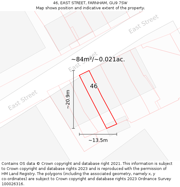 46, EAST STREET, FARNHAM, GU9 7SW: Plot and title map