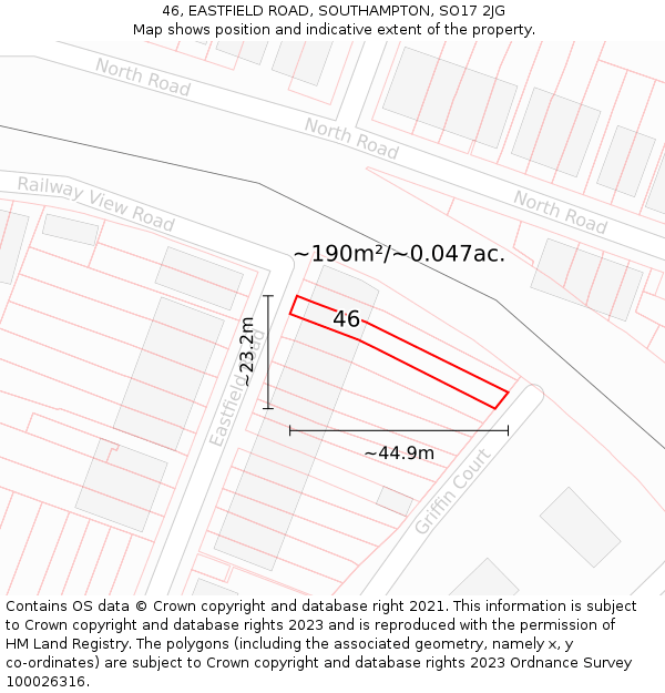46, EASTFIELD ROAD, SOUTHAMPTON, SO17 2JG: Plot and title map