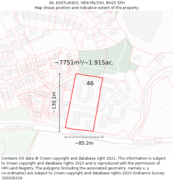 46, EASTLANDS, NEW MILTON, BH25 5PH: Plot and title map
