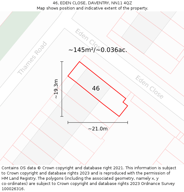 46, EDEN CLOSE, DAVENTRY, NN11 4QZ: Plot and title map