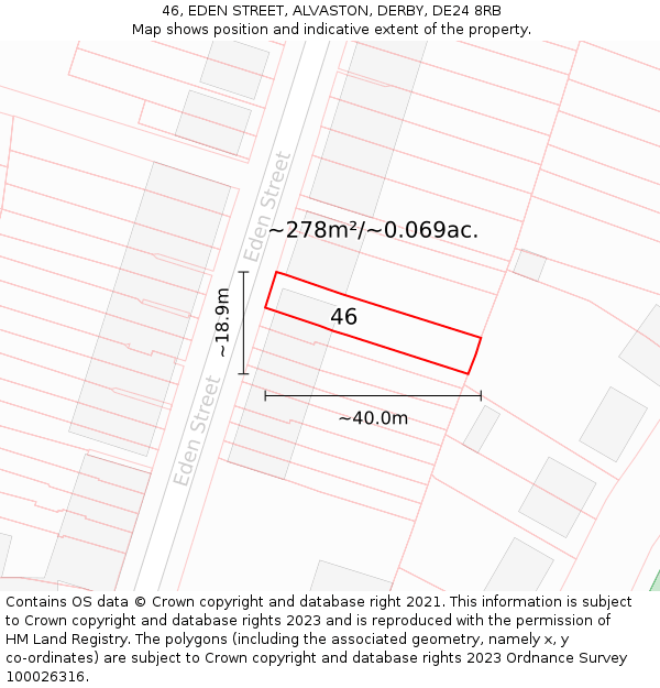 46, EDEN STREET, ALVASTON, DERBY, DE24 8RB: Plot and title map