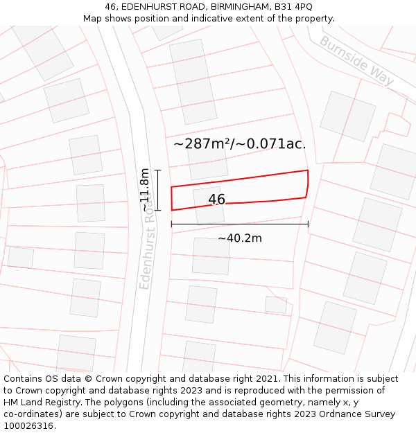 46, EDENHURST ROAD, BIRMINGHAM, B31 4PQ: Plot and title map