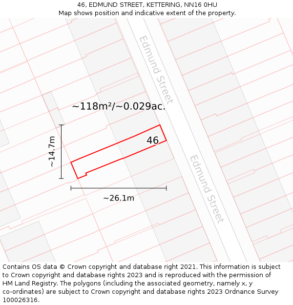 46, EDMUND STREET, KETTERING, NN16 0HU: Plot and title map