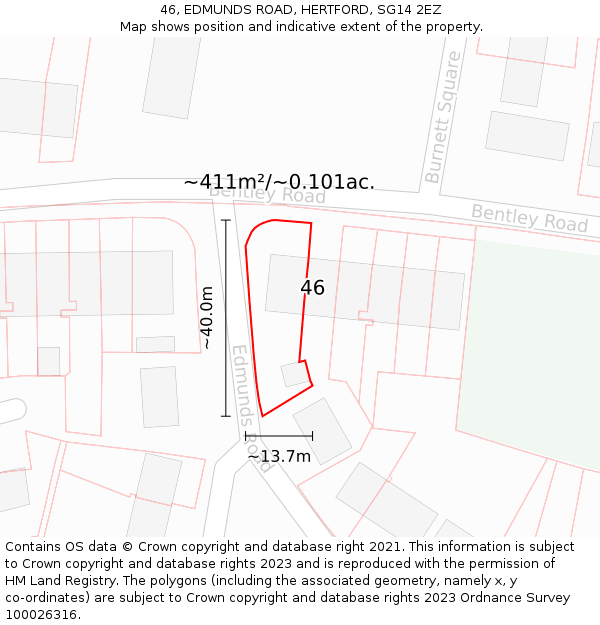 46, EDMUNDS ROAD, HERTFORD, SG14 2EZ: Plot and title map
