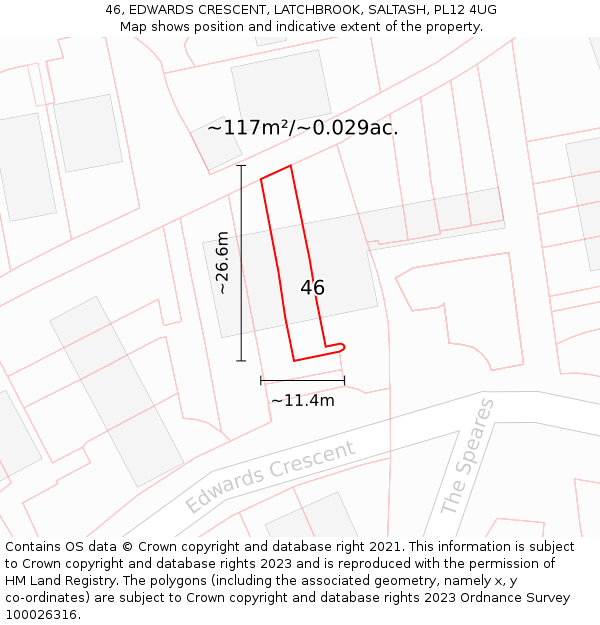 46, EDWARDS CRESCENT, LATCHBROOK, SALTASH, PL12 4UG: Plot and title map