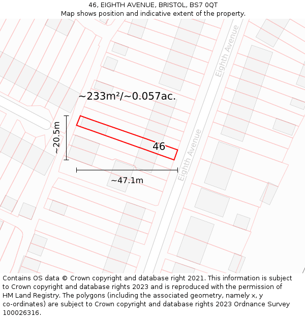 46, EIGHTH AVENUE, BRISTOL, BS7 0QT: Plot and title map