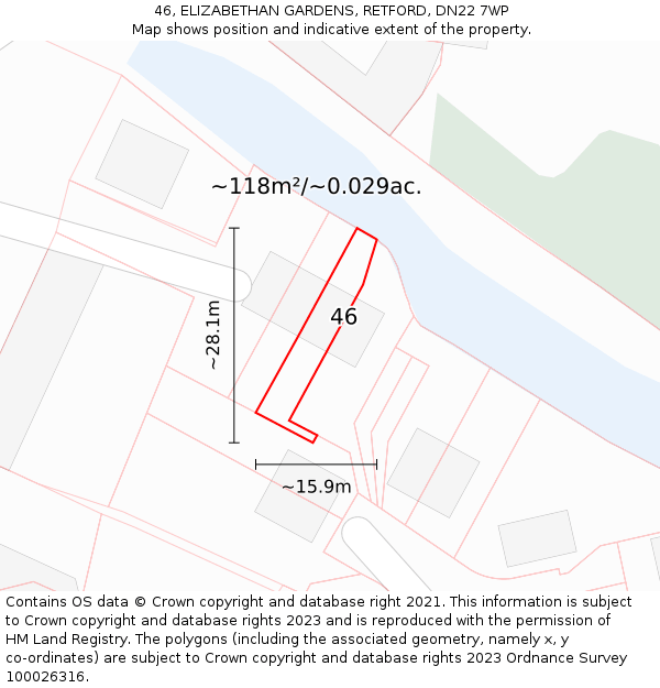 46, ELIZABETHAN GARDENS, RETFORD, DN22 7WP: Plot and title map