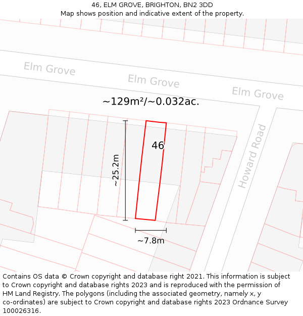46, ELM GROVE, BRIGHTON, BN2 3DD: Plot and title map