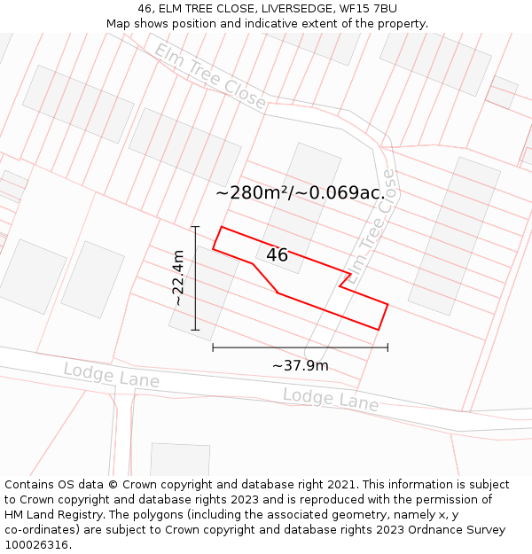 46, ELM TREE CLOSE, LIVERSEDGE, WF15 7BU: Plot and title map