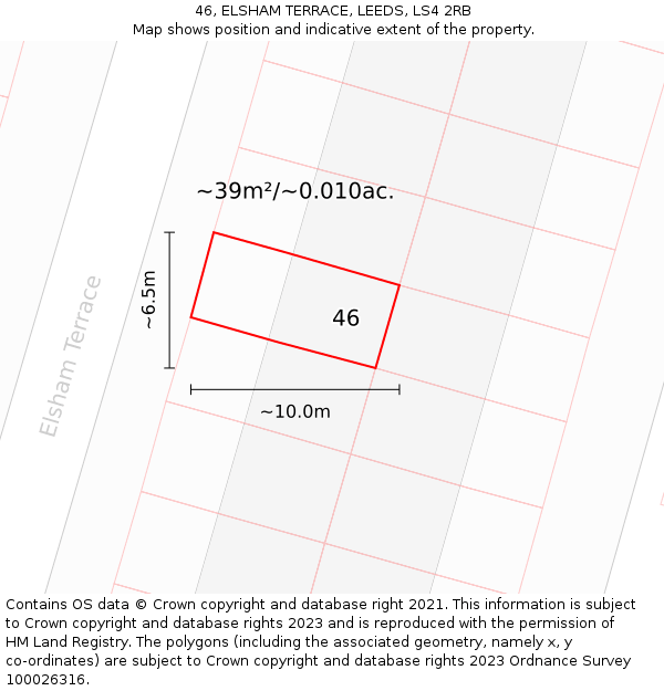 46, ELSHAM TERRACE, LEEDS, LS4 2RB: Plot and title map