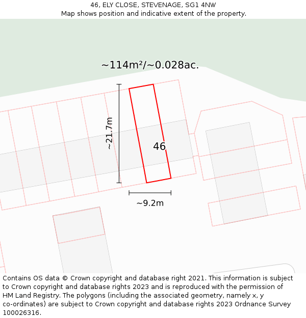 46, ELY CLOSE, STEVENAGE, SG1 4NW: Plot and title map