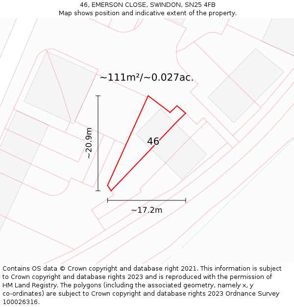 46, EMERSON CLOSE, SWINDON, SN25 4FB: Plot and title map