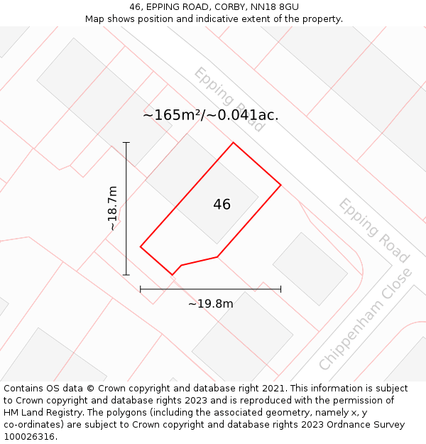 46, EPPING ROAD, CORBY, NN18 8GU: Plot and title map