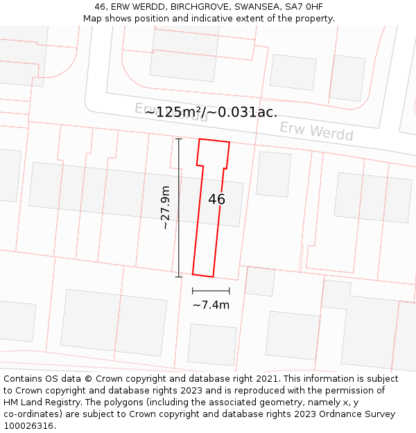 46, ERW WERDD, BIRCHGROVE, SWANSEA, SA7 0HF: Plot and title map