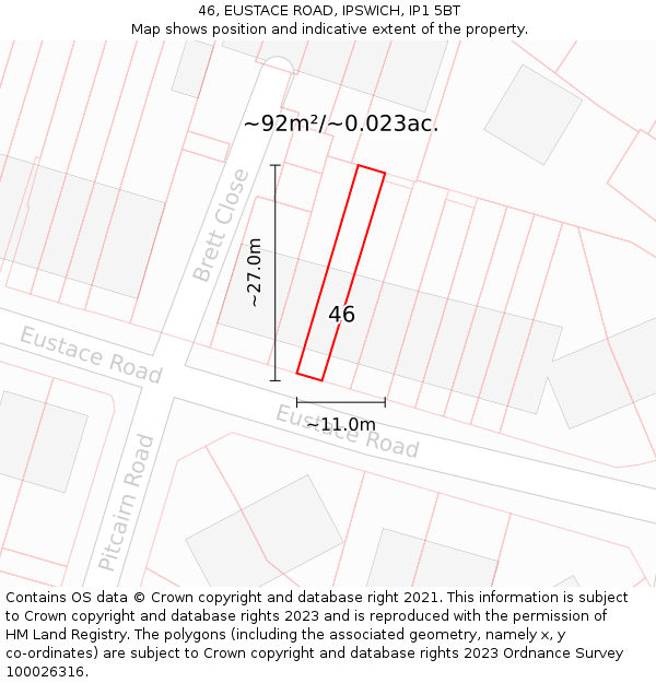 46, EUSTACE ROAD, IPSWICH, IP1 5BT: Plot and title map