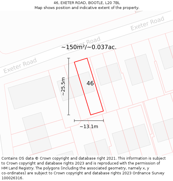 46, EXETER ROAD, BOOTLE, L20 7BL: Plot and title map