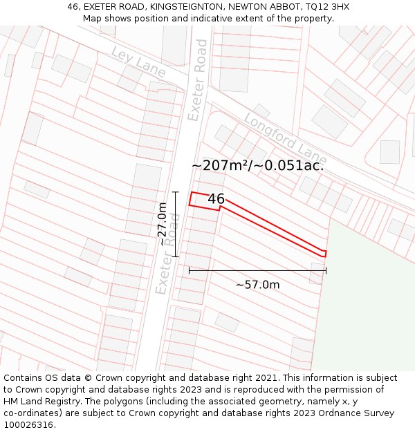 46, EXETER ROAD, KINGSTEIGNTON, NEWTON ABBOT, TQ12 3HX: Plot and title map