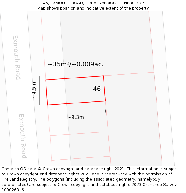 46, EXMOUTH ROAD, GREAT YARMOUTH, NR30 3DP: Plot and title map