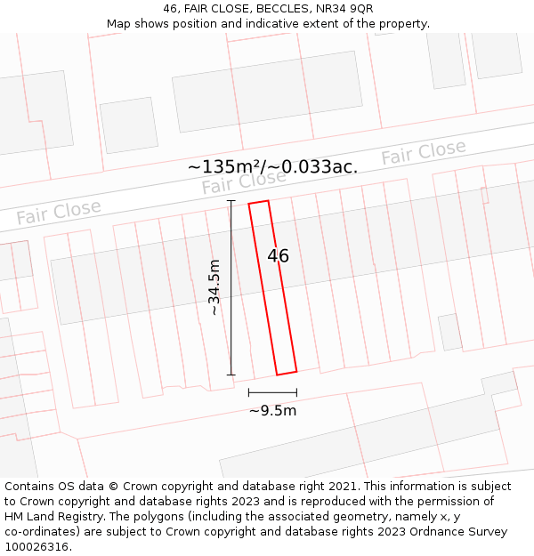 46, FAIR CLOSE, BECCLES, NR34 9QR: Plot and title map