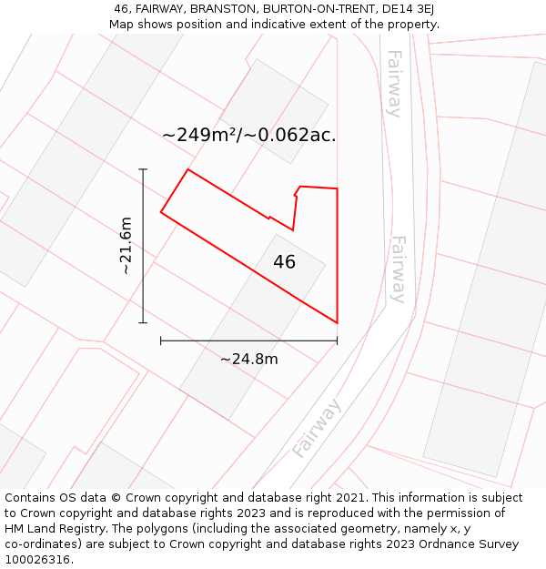 46, FAIRWAY, BRANSTON, BURTON-ON-TRENT, DE14 3EJ: Plot and title map
