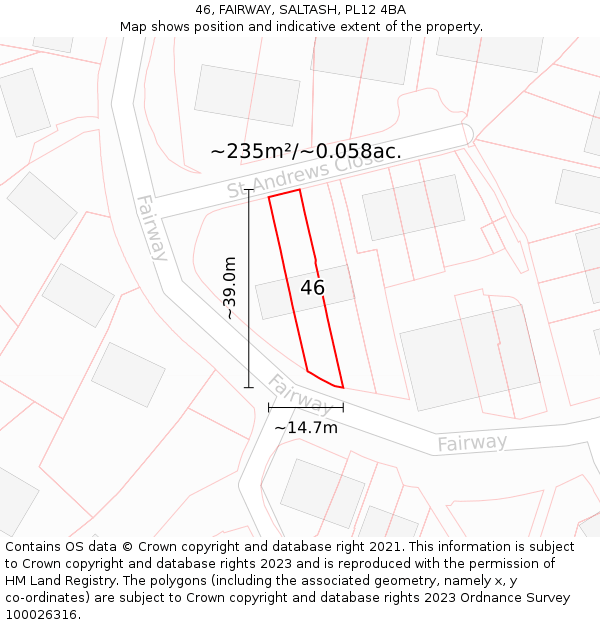 46, FAIRWAY, SALTASH, PL12 4BA: Plot and title map