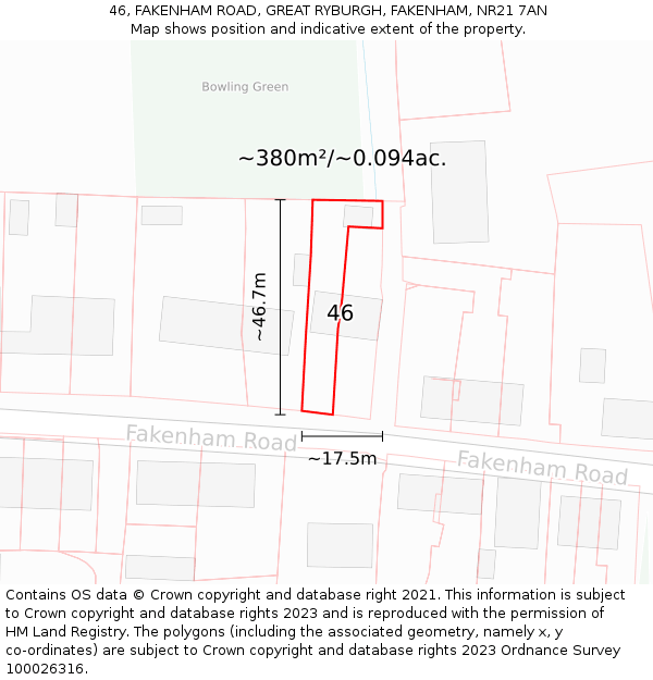 46, FAKENHAM ROAD, GREAT RYBURGH, FAKENHAM, NR21 7AN: Plot and title map