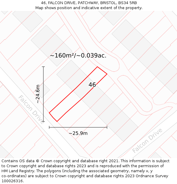 46, FALCON DRIVE, PATCHWAY, BRISTOL, BS34 5RB: Plot and title map