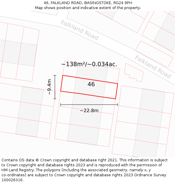 46, FALKLAND ROAD, BASINGSTOKE, RG24 9PH: Plot and title map