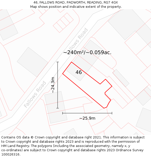 46, FALLOWS ROAD, PADWORTH, READING, RG7 4GX: Plot and title map