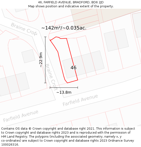 46, FARFIELD AVENUE, BRADFORD, BD6 2JD: Plot and title map