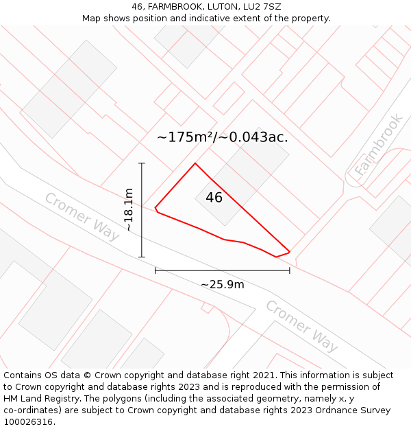 46, FARMBROOK, LUTON, LU2 7SZ: Plot and title map