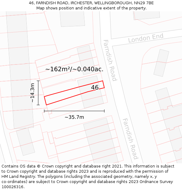 46, FARNDISH ROAD, IRCHESTER, WELLINGBOROUGH, NN29 7BE: Plot and title map