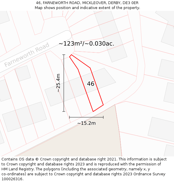 46, FARNEWORTH ROAD, MICKLEOVER, DERBY, DE3 0ER: Plot and title map