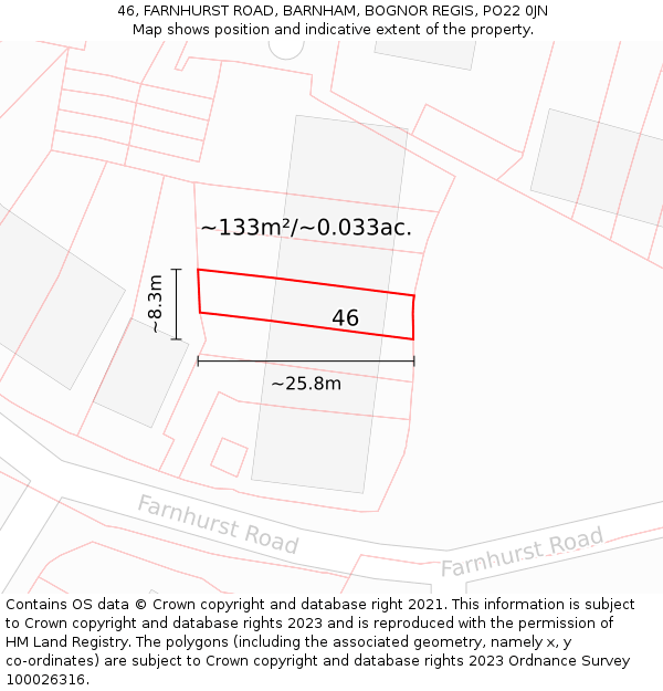 46, FARNHURST ROAD, BARNHAM, BOGNOR REGIS, PO22 0JN: Plot and title map