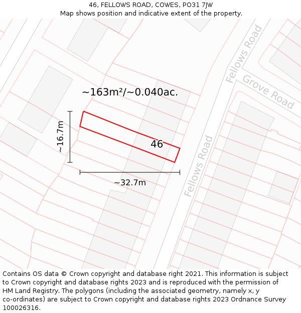 46, FELLOWS ROAD, COWES, PO31 7JW: Plot and title map