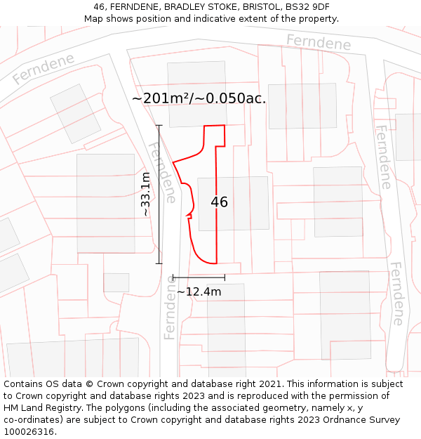 46, FERNDENE, BRADLEY STOKE, BRISTOL, BS32 9DF: Plot and title map