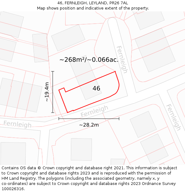 46, FERNLEIGH, LEYLAND, PR26 7AL: Plot and title map
