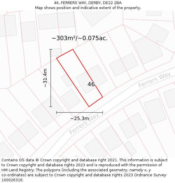 46, FERRERS WAY, DERBY, DE22 2BA: Plot and title map