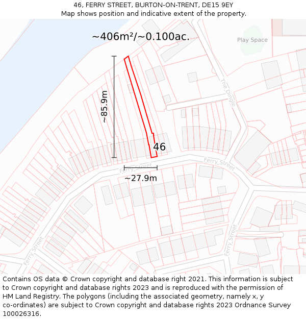 46, FERRY STREET, BURTON-ON-TRENT, DE15 9EY: Plot and title map