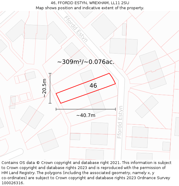 46, FFORDD ESTYN, WREXHAM, LL11 2SU: Plot and title map
