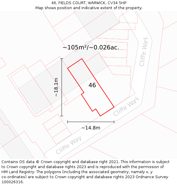 46, FIELDS COURT, WARWICK, CV34 5HP: Plot and title map