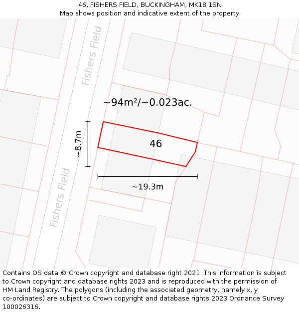 46, FISHERS FIELD, BUCKINGHAM, MK18 1SN: Plot and title map