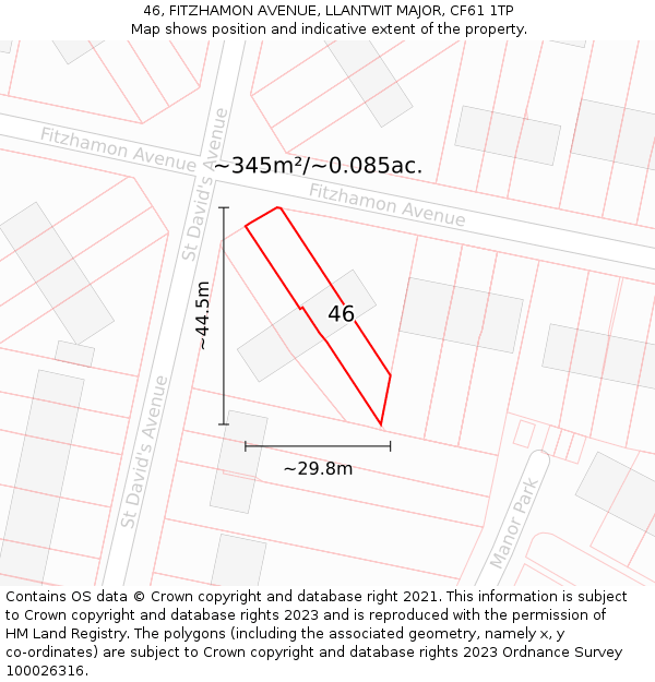 46, FITZHAMON AVENUE, LLANTWIT MAJOR, CF61 1TP: Plot and title map